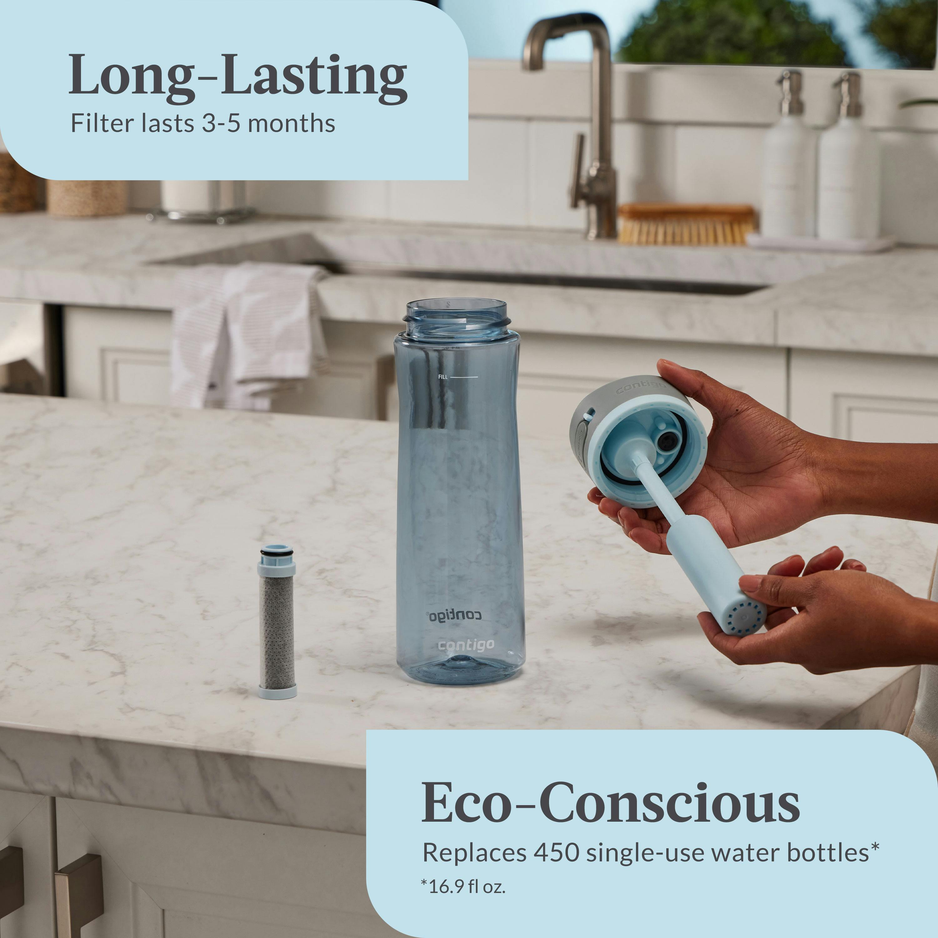Contigo® Wells Plastic Filter Water Bottle with AUTOSPOUT® Straw Lid and Replacement Filter, 24 Oz