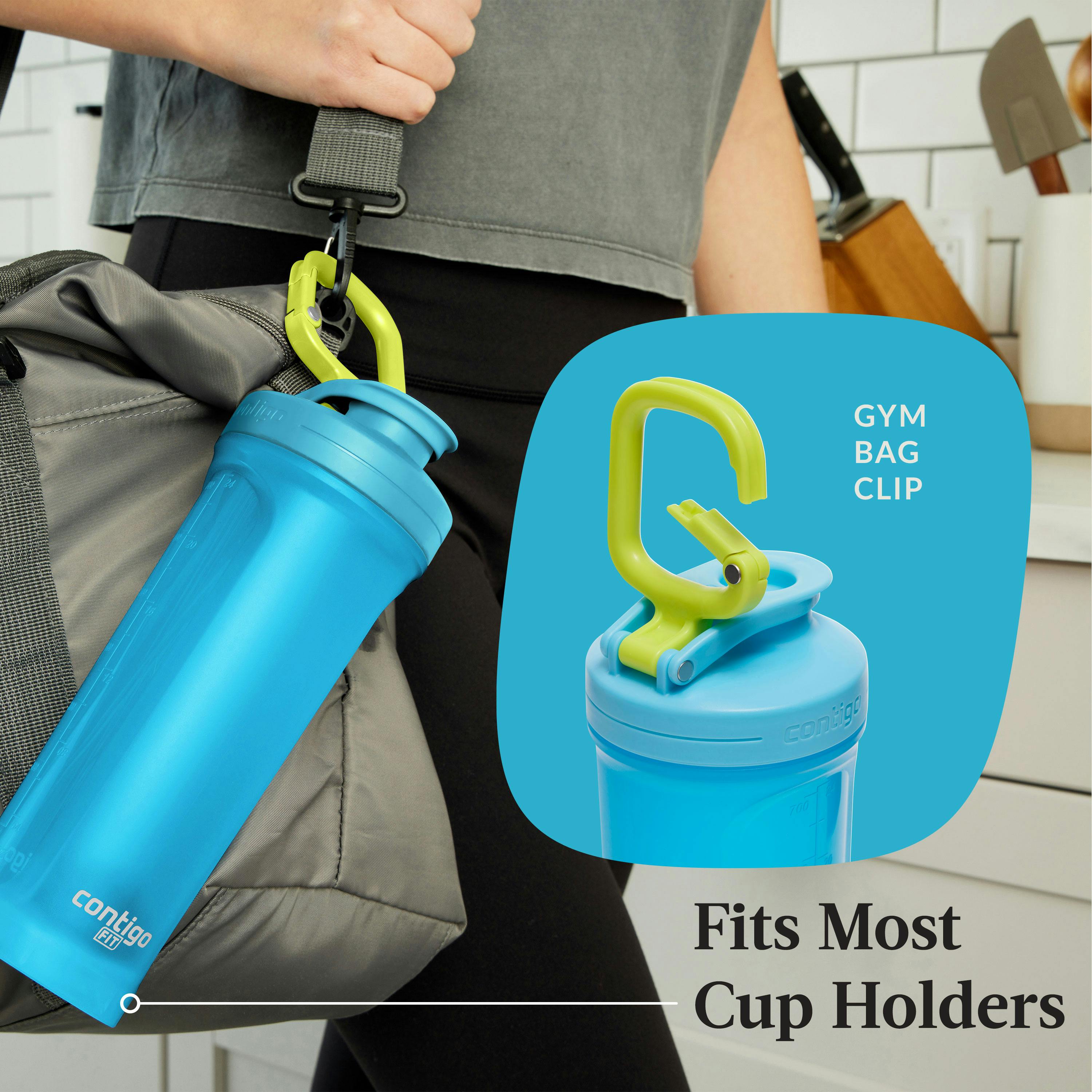 Contigo® Fit Shake & Go® 2.0 Plastic Antimicrobial Shaker Bottle, Blue Raspberry, 28 floz