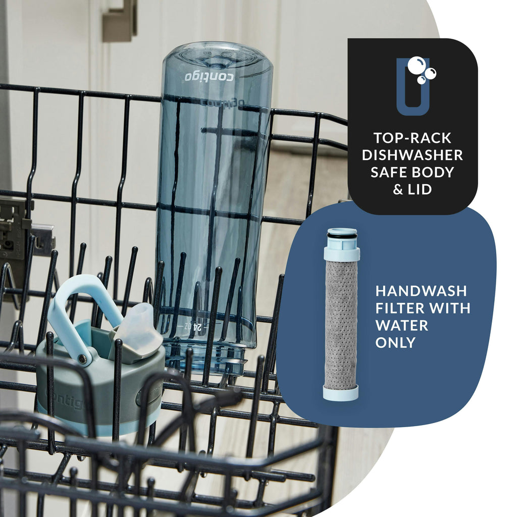 Contigo® Wells Plastic Filter Water Bottle with AUTOSPOUT® Straw Lid and Replacement Filter, 24 Oz
