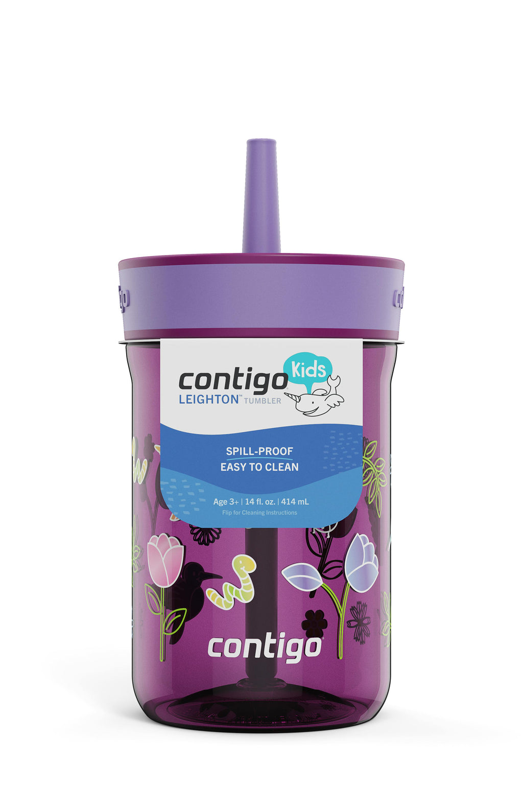 Contigo® Kids’ Leighton Straw Tumbler with Spill-Proof Leak-Proof Lid, 14oz